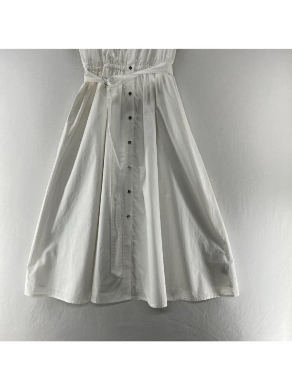 Michael Kors Cotton Poplin Midi Shirt Dress Sz M Belted Cuffed Slip Liner White - Picture 8 of 15